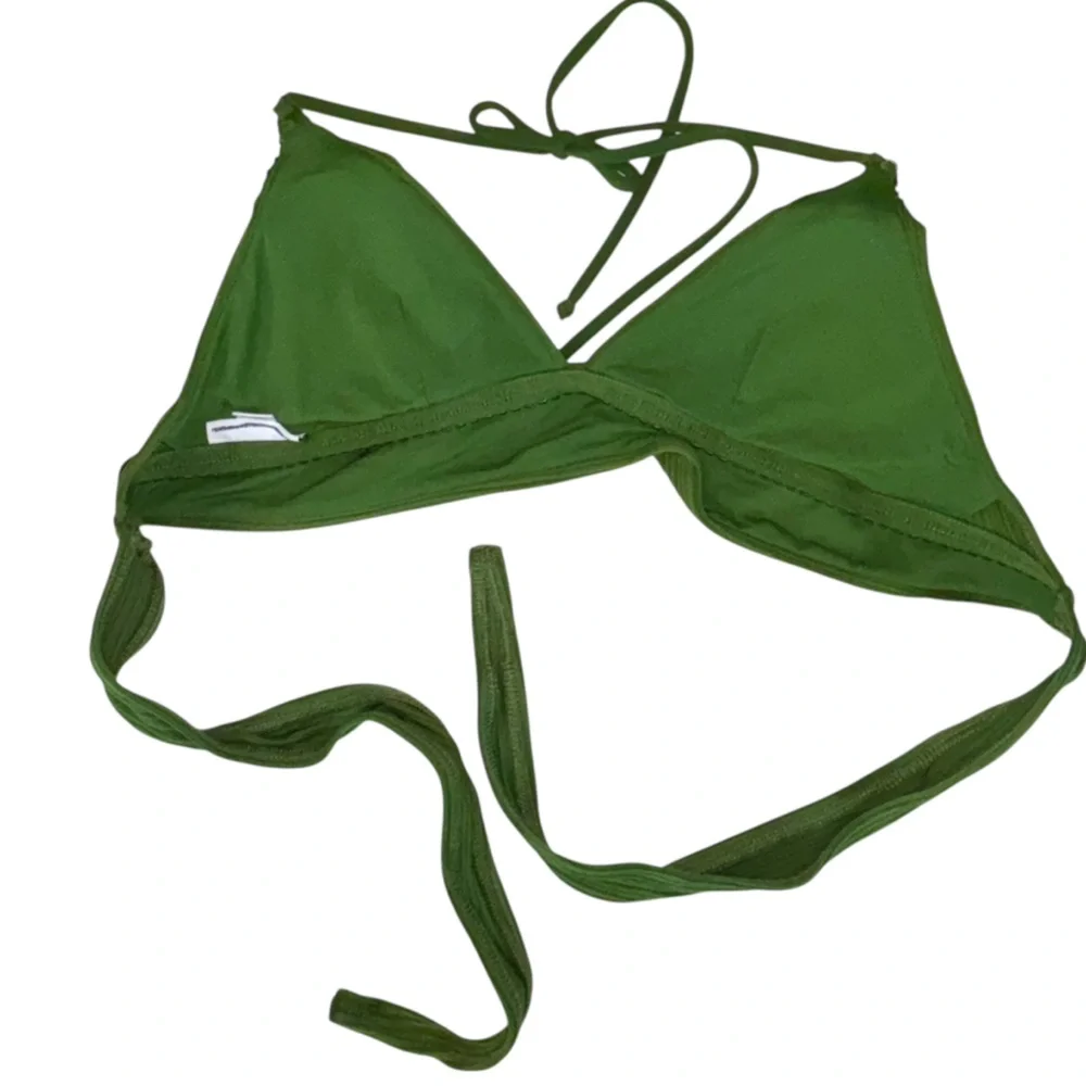 Robin Piccone Lily Ribbed Halter Triangle Bikini Top Basil Green L NWOT